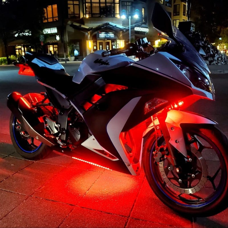 YM EBright YM E-Bright LED Strip Light 30CM Waterproof for Car Motorcycles Decoration Vehicle Interior Exterior DRL Daytime Running Flexible DC12V,Red(Pack of 4) - Image 4